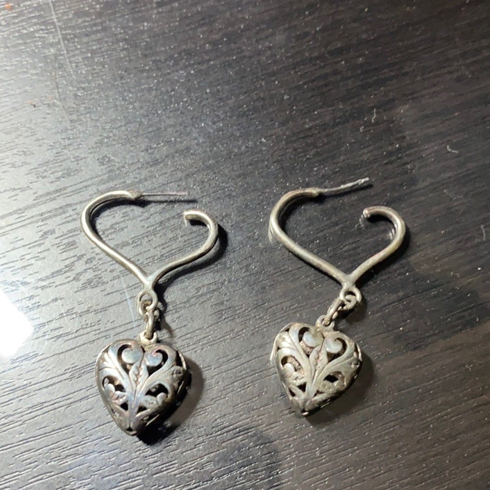 Antique silver heart shaped earrings